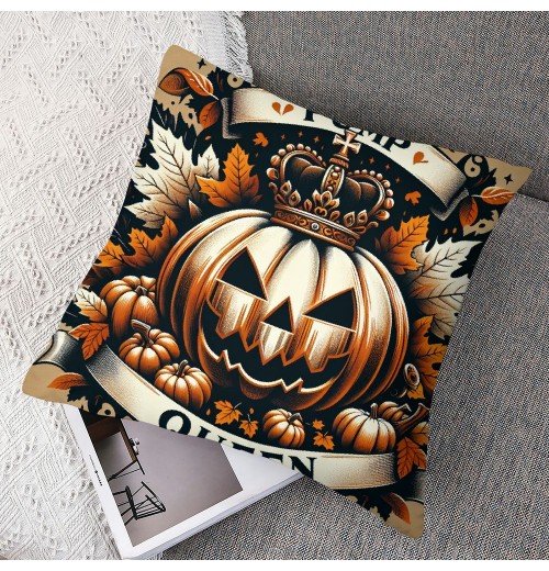 Orange Halloween Throw Pillow Covers Autumn Leaves Pumpkin Moon Night Pillow Cases Couch Cushion Cover