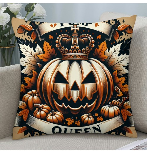 Orange Halloween Throw Pillow Covers Autumn Leaves Pumpkin Moon Night Pillow Cases Couch Cushion Cover