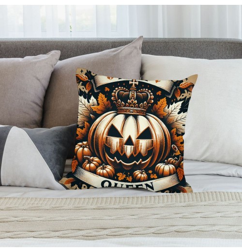 Orange Halloween Throw Pillow Covers Autumn Leaves Pumpkin Moon Night Pillow Cases Couch Cushion Cover