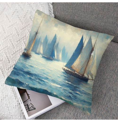 Ulloord Throw Pillow Covers on Sea with Retro Pastel Oil Painting Marine Theme Effect Decorative Pillow Covers Nautical Pillow Case Cushion Covers