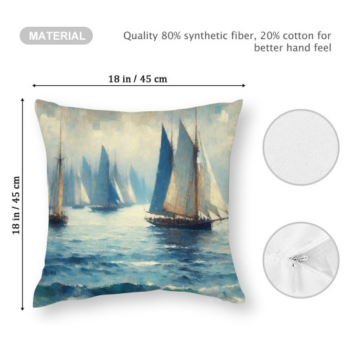 Ulloord Throw Pillow Covers on Sea with Retro Pastel Oil Painting Marine Theme Effect Decorative Pillow Covers Nautical Pillow Case Cushion Covers