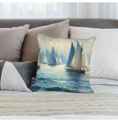 Ulloord Throw Pillow Covers on Sea with Retro Pastel Oil Painting Marine Theme Effect Decorative Pillow Covers Nautical Pillow Case Cushion Covers