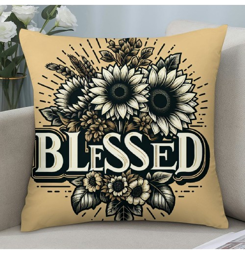 Fall Sweet Fall Pillow Cover Black White Buffalo Check Plaid Truck Color Pumpkin Sunflowers Autumn Leaves Decorative Throw Pillow Covers Thankful Pillowcase