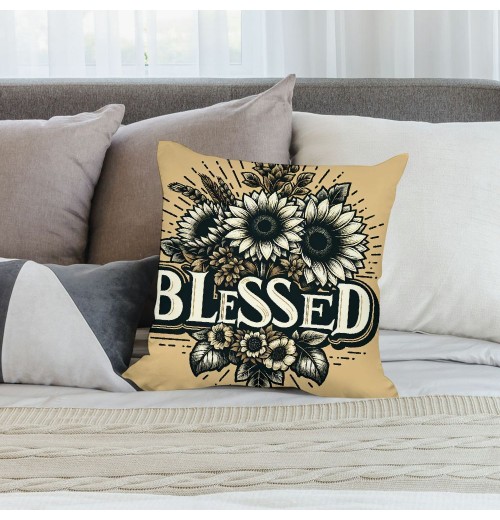 Fall Sweet Fall Pillow Cover Black White Buffalo Check Plaid Truck Color Pumpkin Sunflowers Autumn Leaves Decorative Throw Pillow Covers Thankful Pillowcase