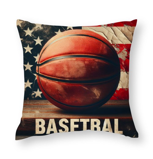 Ulloord Vintage Rustic American Flag with Basketball Throw Pillow Cover for Independence Day Decorative Pillow Covers Throw Pillow Case Patriotic Cushion Cover