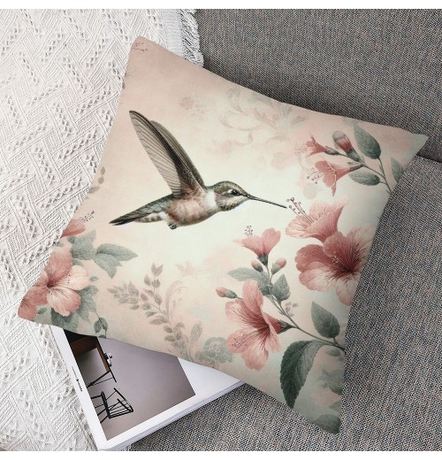 Ulloord Spring Bird Pillow Covers Hummingbird Flowers Blooming Vintage Rustic Farmhouse Throw Pillow Case Home Decorative Cushion Cover for Sofa Couch Bed