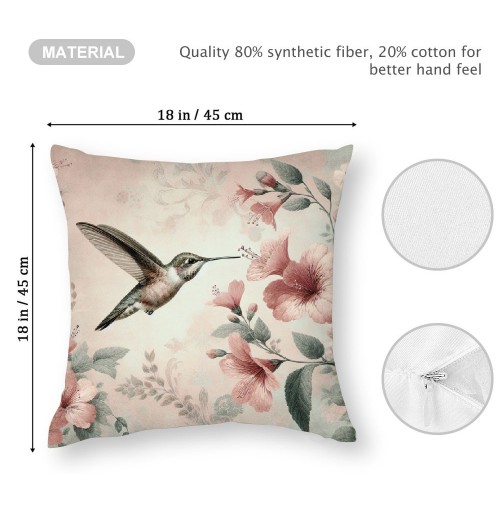 Ulloord Spring Bird Pillow Covers Hummingbird Flowers Blooming Vintage Rustic Farmhouse Throw Pillow Case Home Decorative Cushion Cover for Sofa Couch Bed