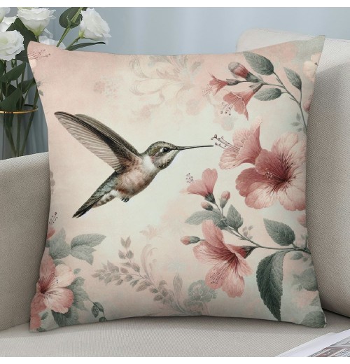 Ulloord Spring Bird Pillow Covers Hummingbird Flowers Blooming Vintage Rustic Farmhouse Throw Pillow Case Home Decorative Cushion Cover for Sofa Couch Bed