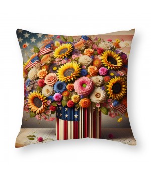 Ulloord Red Bird Home Farmhouse Pillow Covers Vintage American Flag with Sunflower Flower Farm Pillow Cases Wood&nbsp; Theme Pillows Cushion Cover for Sofa(USA Flag)