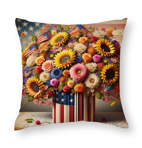 Ulloord Red Bird Home Farmhouse Pillow Covers Vintage American Flag with Sunflower Flower Farm Pillow Cases Wood&nbsp; Theme Pillows Cushion Cover for Sofa(USA Flag)