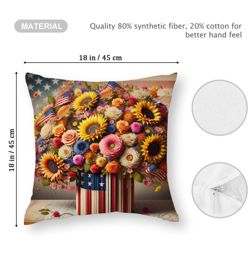 Ulloord Red Bird Home Farmhouse Pillow Covers Vintage American Flag with Sunflower Flower Farm Pillow Cases Wood&nbsp; Theme Pillows Cushion Cover for Sofa(USA Flag)