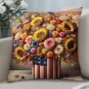 Ulloord Red Bird Home Farmhouse Pillow Covers Vintage American Flag with Sunflower Flower Farm Pillow Cases Wood&nbsp; Theme Pillows Cushion Cover for Sofa(USA Flag)