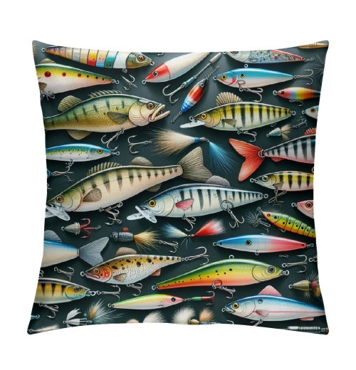 PHYHOO Short Plush Pillow Covers,Bait for Fishing Double-Sided Print Square Cushion Cases for Sofa Bedroom Car Decorative