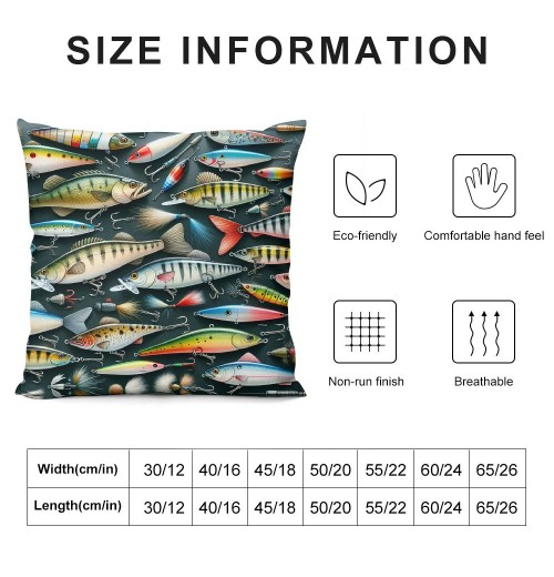 PHYHOO Short Plush Pillow Covers,Bait for Fishing Double-Sided Print Square Cushion Cases for Sofa Bedroom Car Decorative