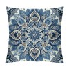 PHYHOO Navy Blue Ethnicl Floral Decorative Throw Pillow Cover, Square Pillowcase Blended Double-Sided No Inserts for Bedroom Living Room