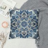 PHYHOO Navy Blue Ethnicl Floral Decorative Throw Pillow Cover, Square Pillowcase Blended Double-Sided No Inserts for Bedroom Living Room