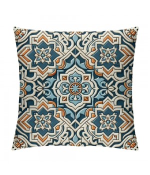 PHYHOO Paisley Floral Pattern Decorative Throw Pillow Cover, Blue Orange Seamless Paisley Pattern Square Pillowcase Blended Double-Sided No Inserts for Bedroom Living Room