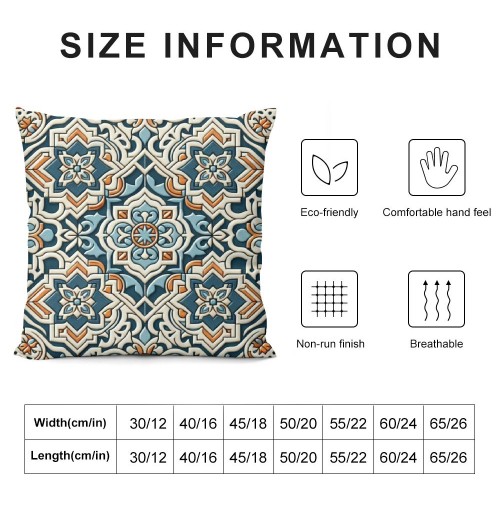 PHYHOO Paisley Floral Pattern Decorative Throw Pillow Cover, Blue Orange Seamless Paisley Pattern Square Pillowcase Blended Double-Sided No Inserts for Bedroom Living Room