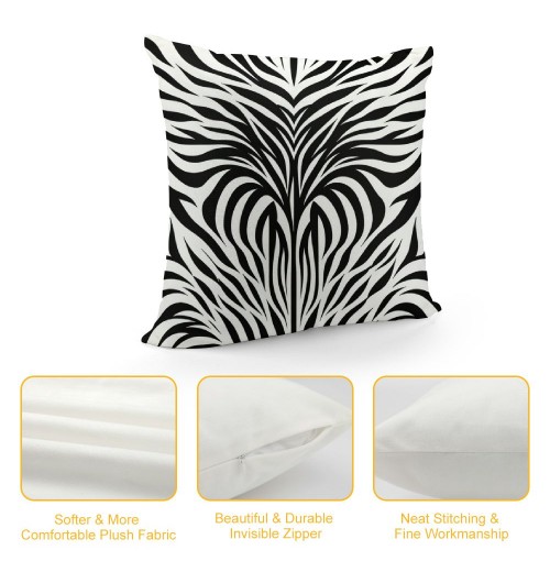 PHYHOO Short Plush Pillow Covers,Black White Print Double-Sided Print Square Cushion Cases for Sofa Bedroom Car Decorative