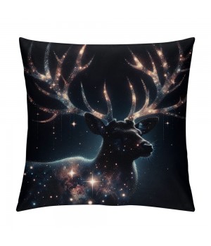 PHYHOO Short Plush Pillow Covers Forest Xmas Aesthetics Starry Elk Square Pillow Case for Bedroom, Sofa, Car Decoration Both Sides