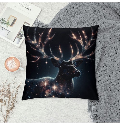 PHYHOO Short Plush Pillow Covers Forest Xmas Aesthetics Starry Elk Square Pillow Case for Bedroom, Sofa, Car Decoration Both Sides