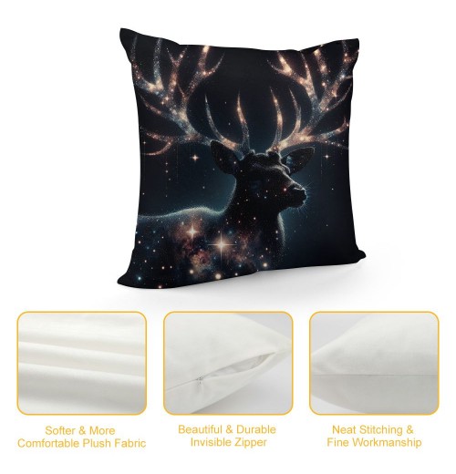 PHYHOO Short Plush Pillow Covers Forest Xmas Aesthetics Starry Elk Square Pillow Case for Bedroom, Sofa, Car Decoration Both Sides