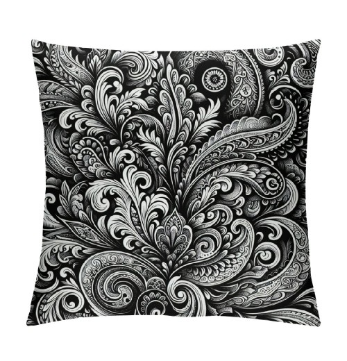 PHYHOO Ethnic Decorative Pillow Covers, Black and White Paisley Pattern Cushion Case for Sofa Bedroom Car Throw Pillow Covers Cushion Cover Square