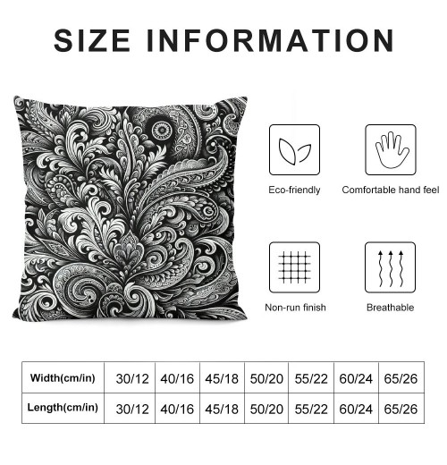 PHYHOO Ethnic Decorative Pillow Covers, Black and White Paisley Pattern Cushion Case for Sofa Bedroom Car Throw Pillow Covers Cushion Cover Square