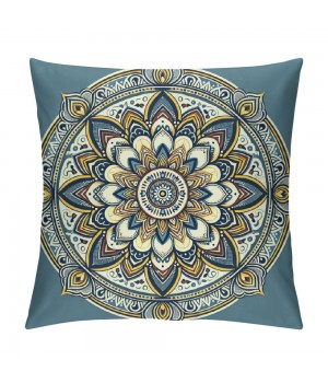 PHYHOO Short Plush Pillow Covers Boho Mandala Floral Square Pillow Case for Bedroom, Sofa, Car Decoration Both Sides