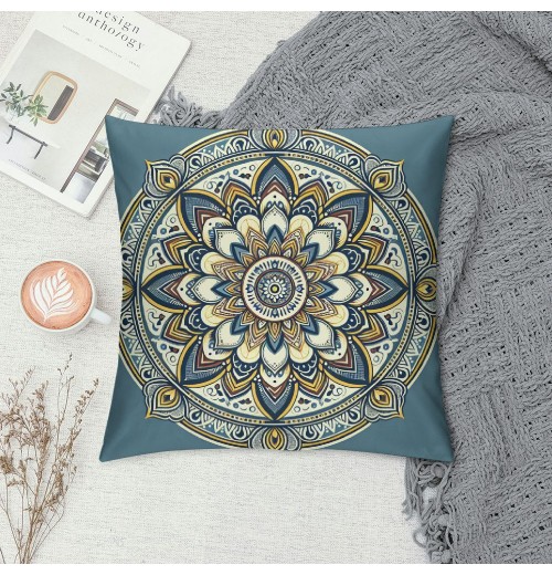 PHYHOO Short Plush Pillow Covers Boho Mandala Floral Square Pillow Case for Bedroom, Sofa, Car Decoration Both Sides