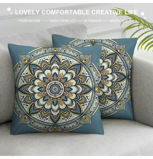 PHYHOO Short Plush Pillow Covers Boho Mandala Floral Square Pillow Case for Bedroom, Sofa, Car Decoration Both Sides