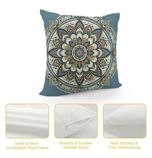 PHYHOO Short Plush Pillow Covers Boho Mandala Floral Square Pillow Case for Bedroom, Sofa, Car Decoration Both Sides