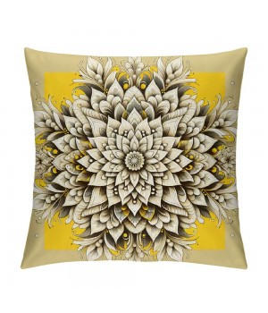 PHYHOO Short Plush Pillow Covers Yellow and White Mandala Square Pillow Case for Bedroom, Sofa, Car Decoration Both Sides