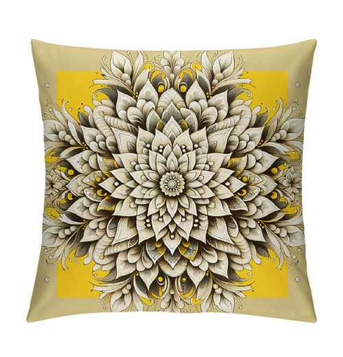 PHYHOO Short Plush Pillow Covers Yellow and White Mandala Square Pillow Case for Bedroom, Sofa, Car Decoration Both Sides