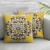 PHYHOO Short Plush Pillow Covers Yellow and White Mandala Square Pillow Case for Bedroom, Sofa, Car Decoration Both Sides