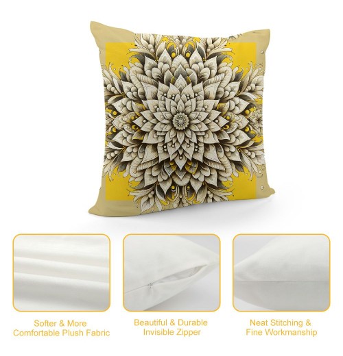 PHYHOO Short Plush Pillow Covers Yellow and White Mandala Square Pillow Case for Bedroom, Sofa, Car Decoration Both Sides