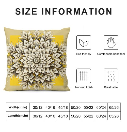 PHYHOO Short Plush Pillow Covers Yellow and White Mandala Square Pillow Case for Bedroom, Sofa, Car Decoration Both Sides