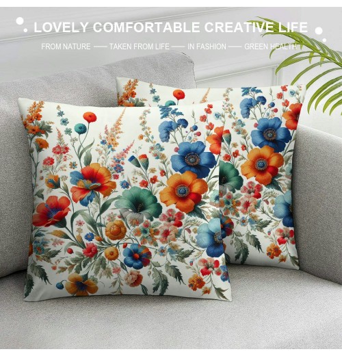 PHYHOO Short Plush Pillow Covers Colorful Floral Square Pillow Case for Bedroom, Sofa, Car Decoration Both Sides