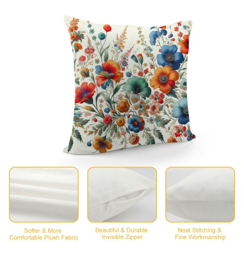 PHYHOO Short Plush Pillow Covers Colorful Floral Square Pillow Case for Bedroom, Sofa, Car Decoration Both Sides