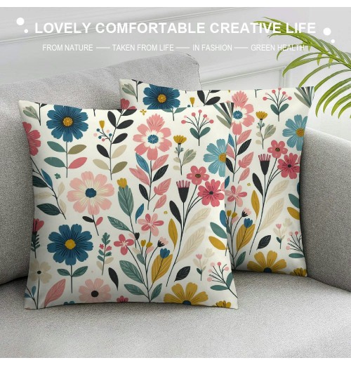 PHYHOO Short Plush Pillow Covers Colorful Floral Square Pillow Case for Bedroom, Sofa, Car Decoration Both Sides