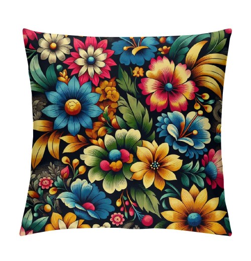 PHYHOO Short Plush Pillow Covers Colorful Floral Square Pillow Case for Bedroom, Sofa, Car Decoration Both Sides