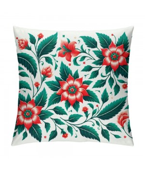 PHYHOO Short Plush Pillow Covers Red Flowers Square Pillow Case for Bedroom, Sofa, Car Decoration Both Sides