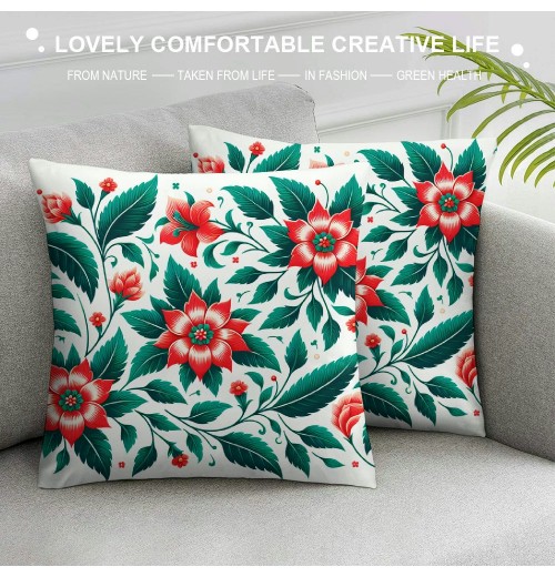 PHYHOO Short Plush Pillow Covers Red Flowers Square Pillow Case for Bedroom, Sofa, Car Decoration Both Sides