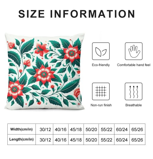 PHYHOO Short Plush Pillow Covers Red Flowers Square Pillow Case for Bedroom, Sofa, Car Decoration Both Sides